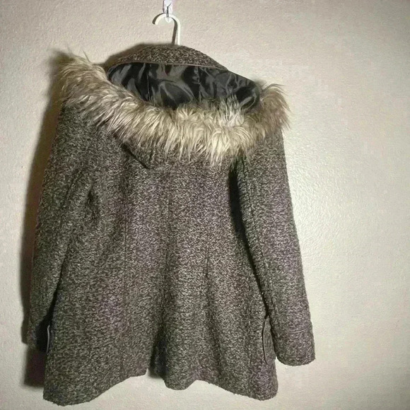 Altar'd State Womens Brown Tweed‎ Toggle Faux Fur Collar Coat Jacket - Picture 3 of 6